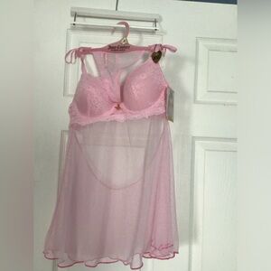 NWT Juicy Couture Light Pink Pretty Please Sheer Lace Chemise + Thong Size M